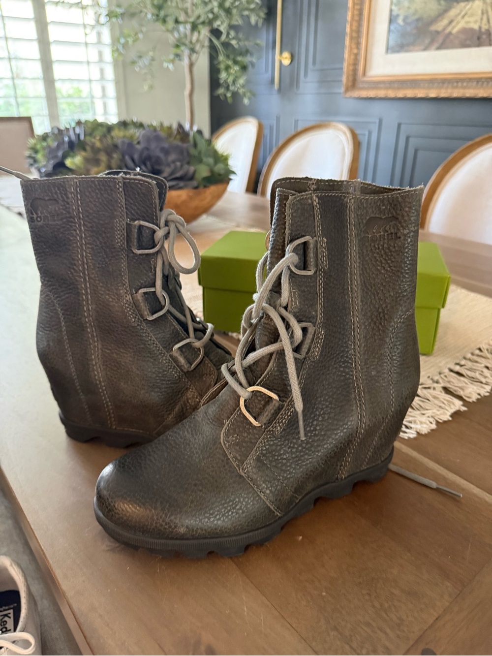 Sorel Gray Lace-Up Pebbled Leather Ankle Boots